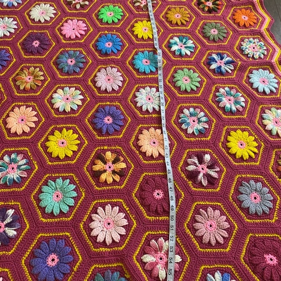 Cottage Core hand knit Colorful Crochet Flower Afghan throw - Picture 9 of 13